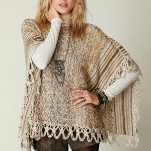 Free People Knit Poncho with Fringes